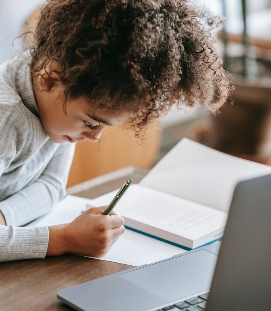 Online student working on her school work.